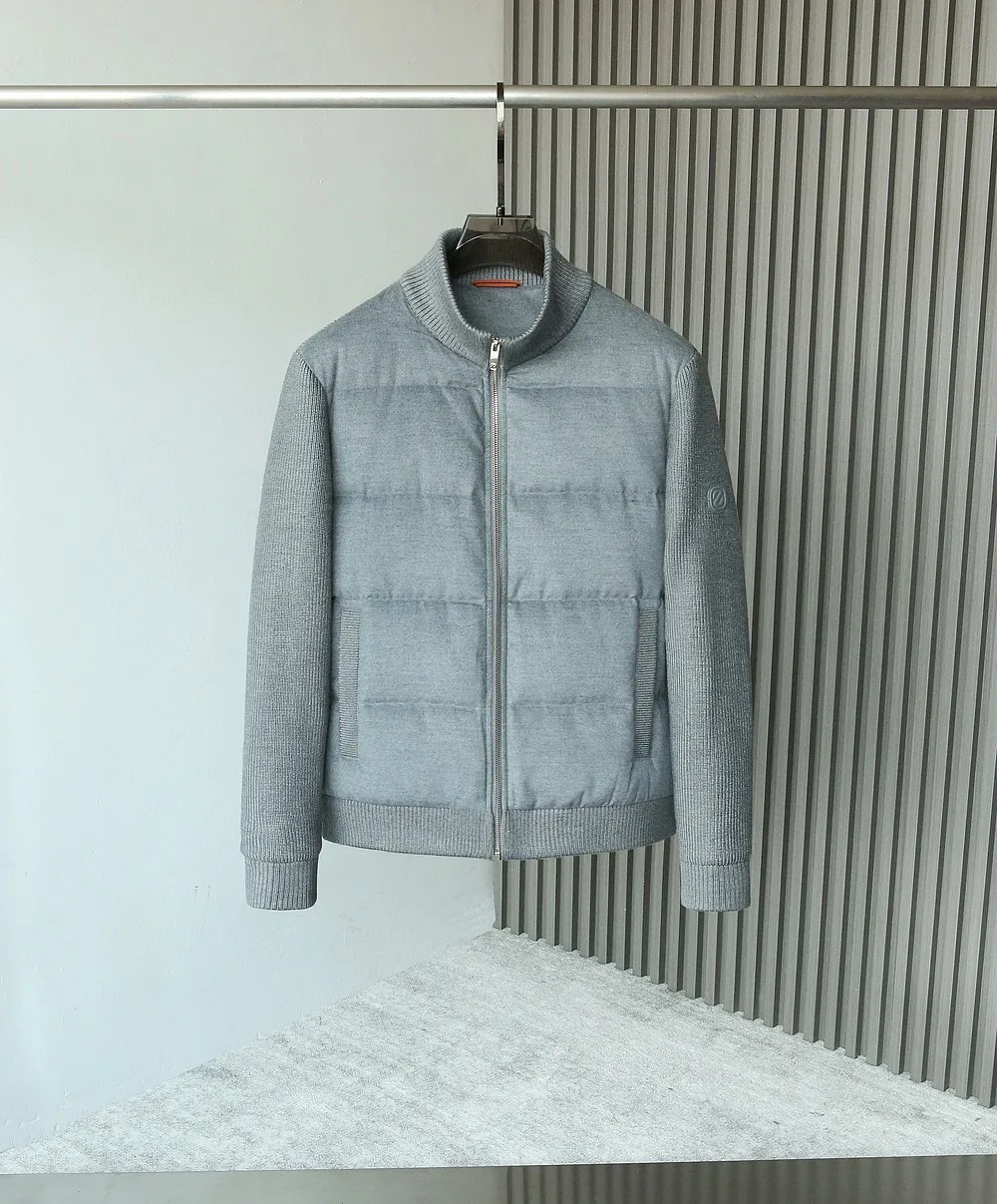 Italian Sle ZZ Autumn Winter New Men's Busin Casual Knitted Patchwork down Jaet Stand Collar All-Match Lightweight Coat