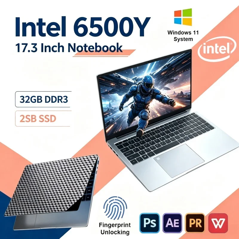 2026 Trend 17.3 Inch Notebook Intel 6500Y 16GB/32GB 2TB SSD Win11 Ultra Thin Office Gaming PC