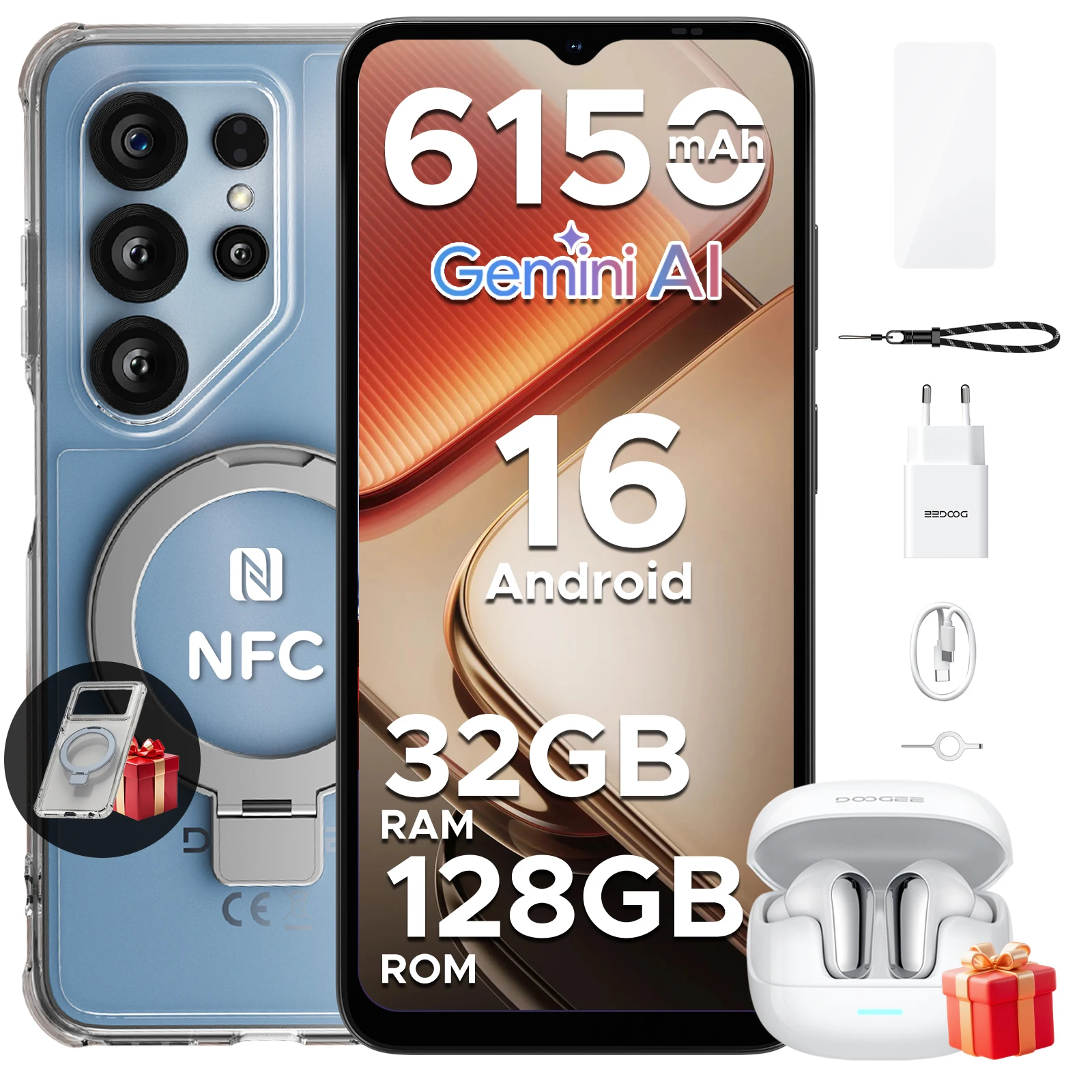 DOOGEE Note56X Pro - Android 16 Telefoon, 6.56" scherm, 6150mAh batterij, 32GB RAM (4+28), 128GB opslag, ondersteuning voor Google Pay, Widevine L1