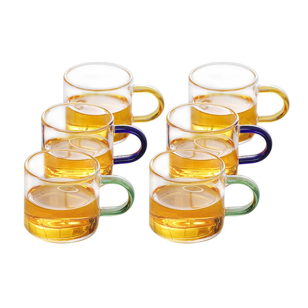 New Colorful Small Handle Cup Kung Fu Tea Cup Heat-resistant Glass Tea Cup  Household Shot Glass Coffee Mug