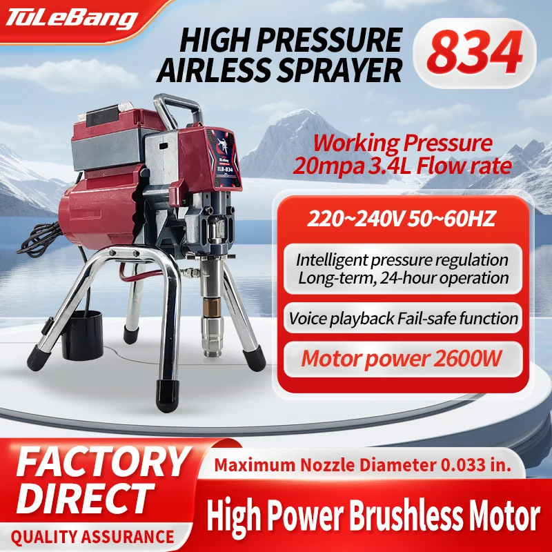 

Electric New High Pressure Airless Sprayer 834 Household Wall Paint Treatment 2600W 3.4L Power 220 ~ 240V 50 ~ 60HZ