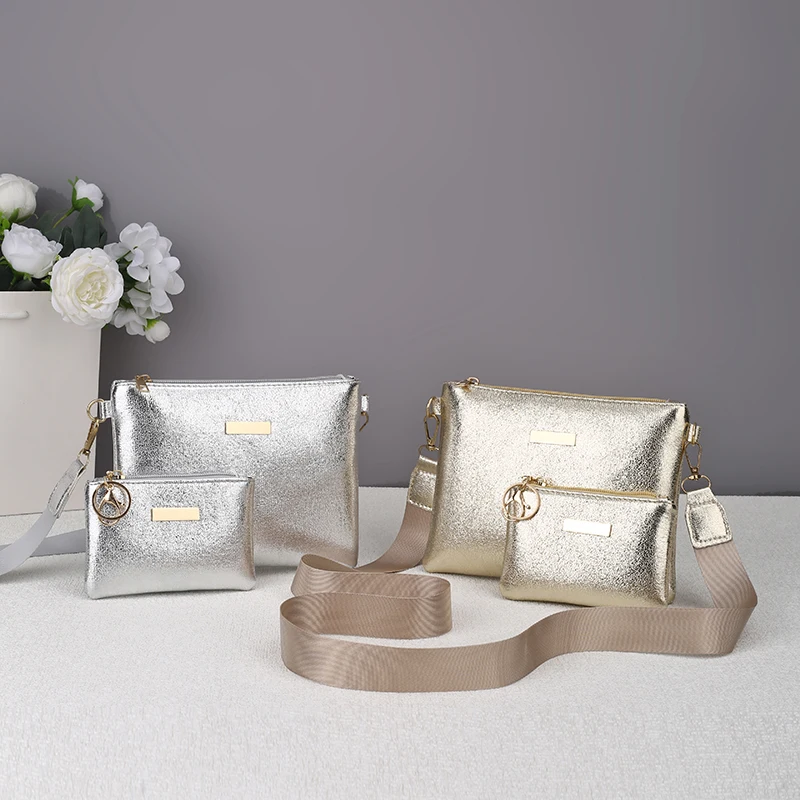 

Shiny Texture Simple Mother-child Square Bag Fashion Wide Strap Casual Versatile Women Shoulder Crossbody Bag