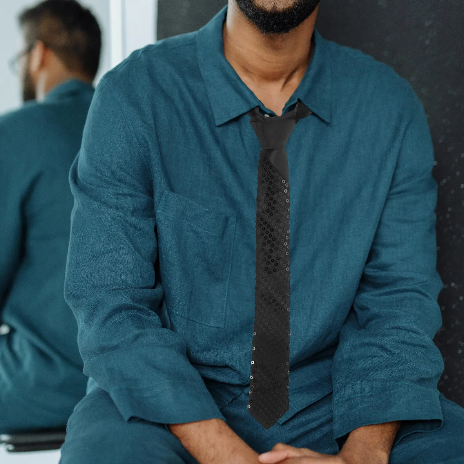 

Metal Sequin Necktie Punk Style Costume Party Accessory Music Festival Performance Cosplay Decoration Costume Necktie Ornament