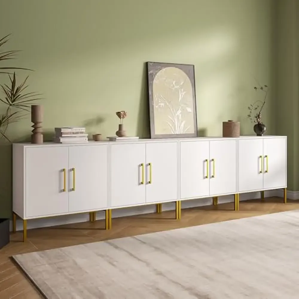 Set of 4 Modern Wooden Storage Cabinet Sideboard with Double Doors and Adjustable Shelves White Bedroom Living Room Storage