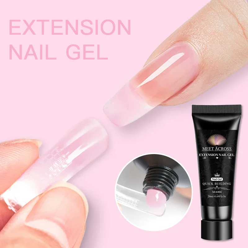 MEET ACROSS 20ml Quick Extension Gel Nail Polish Clear Sparkly Nail Art Semi Permanent UV Builder Gel Varnish Nail Supplies