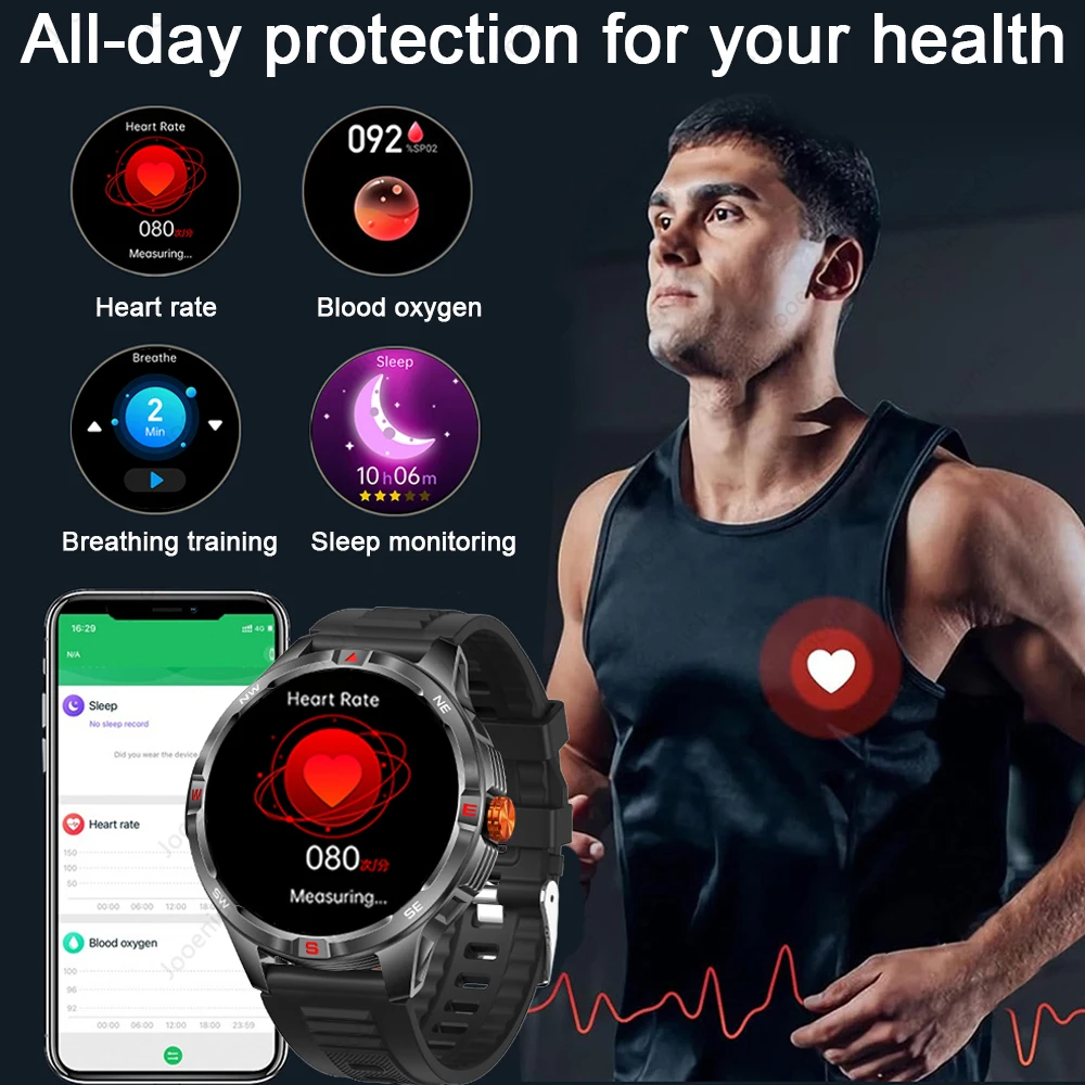 1000mAh Battery Smart Watch Men Compass IP68 Waterproof Bluetooth Call 1.46 INCH HD Screen Heart Rate Sports 2025 New Smartwatch