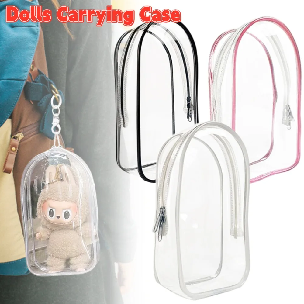

For Labubu Plush Doll Display Bag Mini Doll Hanging Bag Protector Case Figure Organizer Box Pouch With Keychain Doll Accessories