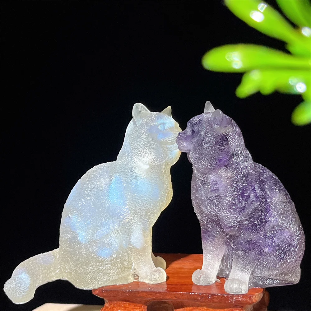 Cat Tumbled Stone Statue Natural Gemstone Amethyst Rose Quartz Opal lite Reiki Healing Crystal Stone Figurine Crafts Gifts