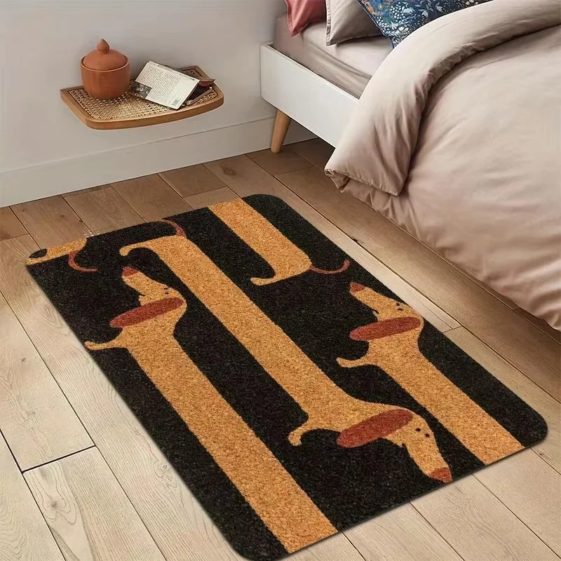 Funny Dachshund Door Mat Coir Cute Long Weiner Dog Doormat with Rubber Backing Non Slip Dachshund Mat for Entrance Way