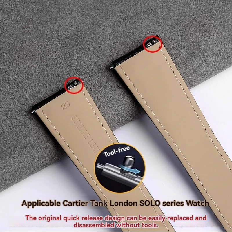 For Cartier Tank Must London Solo Lychee Pattern Cowhide Men's and Women's Crocodile skin Watch Strap 17mm 18mm 20mm 22mm 23mm