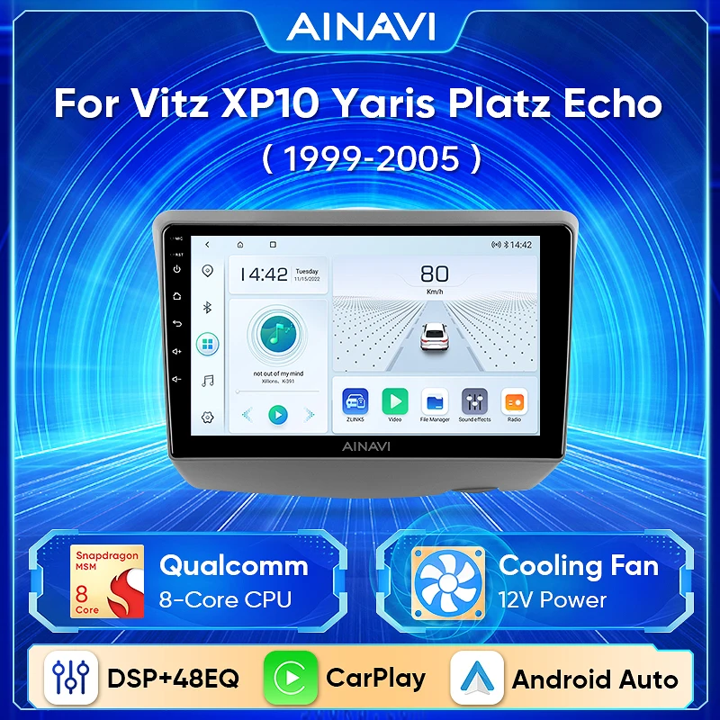 

Ainavi для Toyota Vitz XP10 Yaris Platz Echo 1999-2005 автомобильное радио Android 13 мультимедийный плеер стерео Carplay GPS 4G No 2din DVD