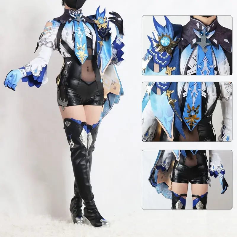 Eula Lawrence Cosplay Costume Genshin Impact Costume Wig Uniform Wave Flower Knight Funny Glove Jewelry Halloween Carnival