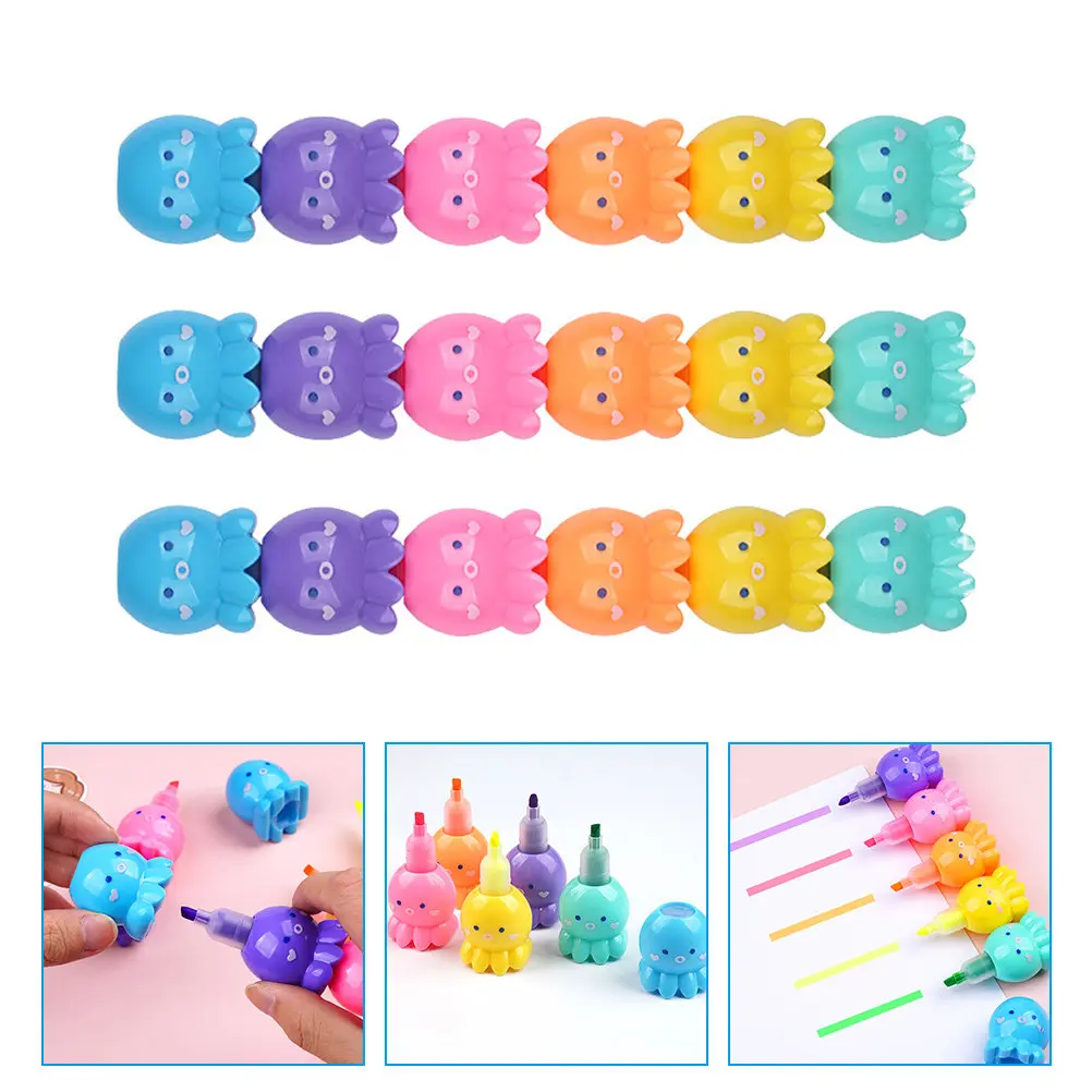 18Pcs Fluorescent Highlighters Octopus Shaped Lightweight Smooth Ink Cartoon Markers for School Office Notes Highlighters