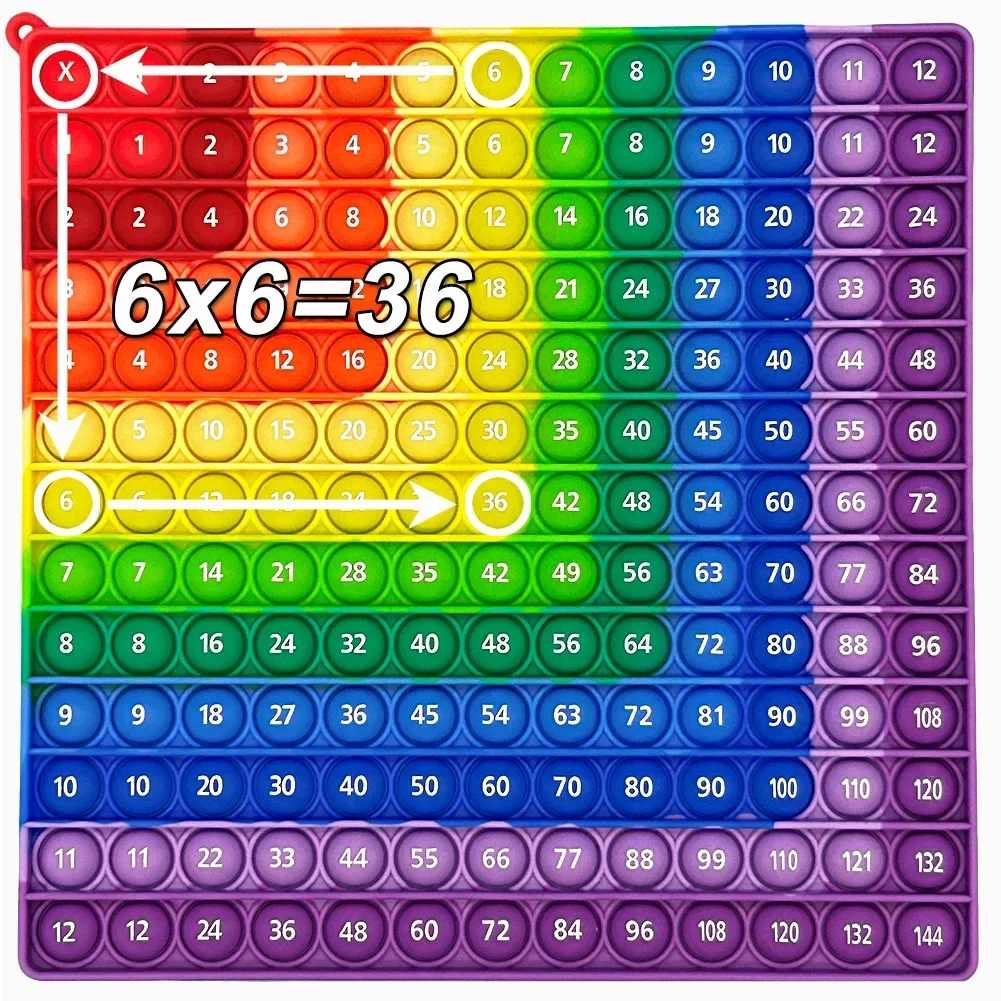 Kleurrijke 12x12 Vermenigvuldiging Push Bubble Fidget Pop Speelgoed, Times Table Math Leermiddelen Educatief Speelgoed Cadeaus voor kinderen