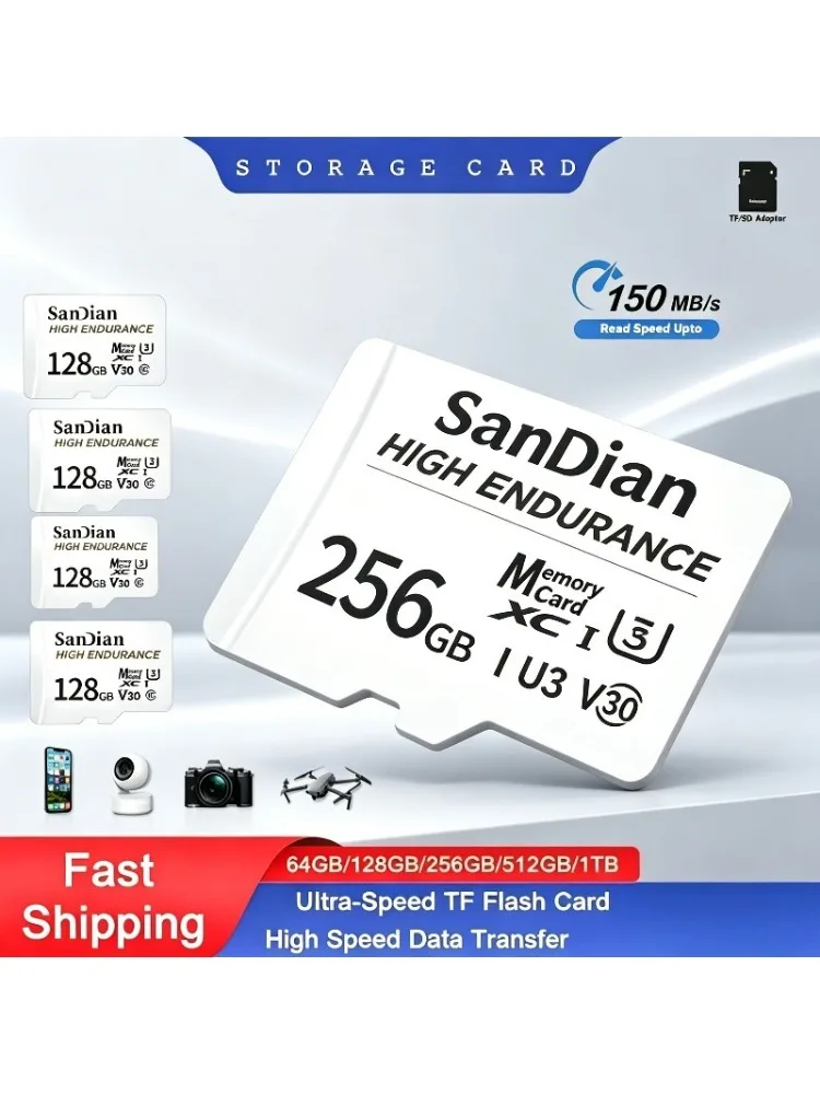 Original High Endurance Micro TF SD-Karte V30 U3 C10 Professionelle Speicherkarte für Dashcam oder Heimüberwachung 128GB