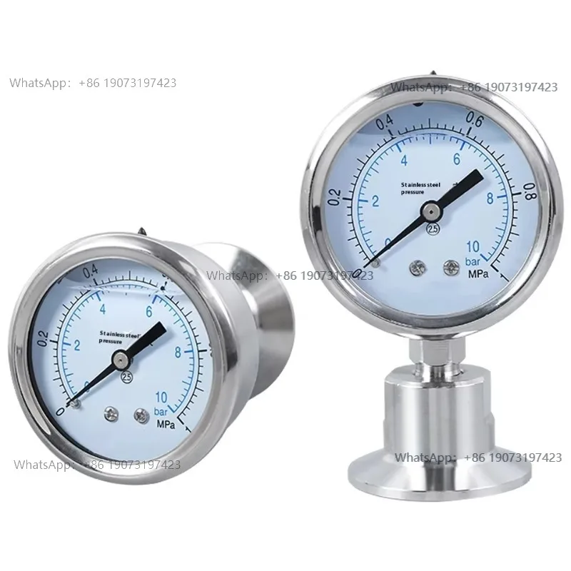 Quick Installation M14 Chuck Connector Double Division Diaphragm Pressure Gauge Inner Outer Thread Valve Clamp for Liquid