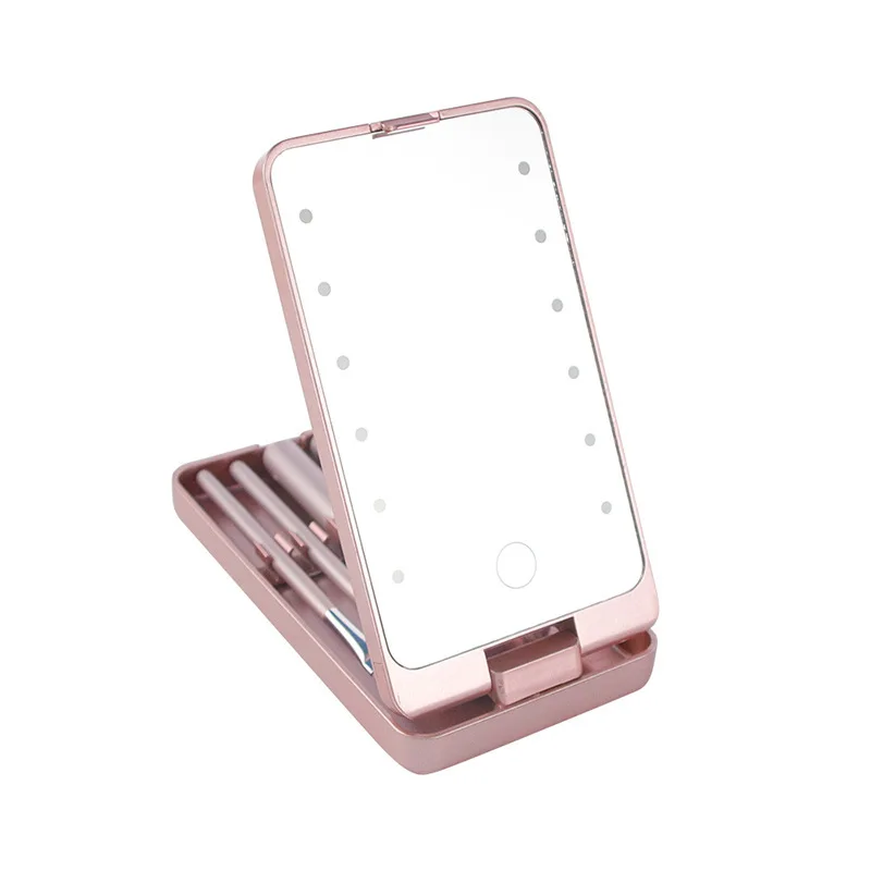 Led Makeup Mirror 12 Light Fill Light Mirror 5 Makeup Brush Set Makeup Brush Storage Box With Cover Dust Resistant Makeup Tool