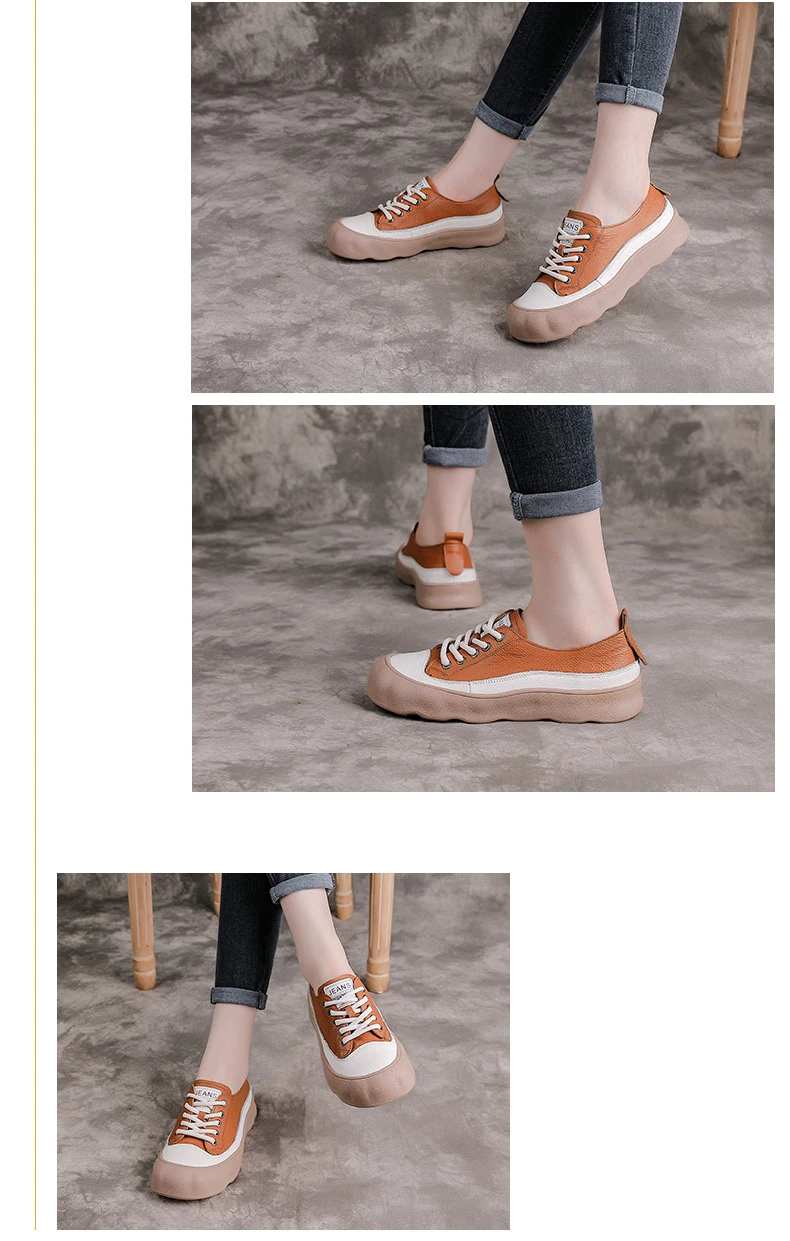 Neue bequeme Schuhe aus echtem Rindsleder, Damen-Freizeitsneaker, farblich abgesetzte Schnürschuhe, Damen-Mokassins, Outdoor-Wanderschuhe, Größe 42 – Detail 9
