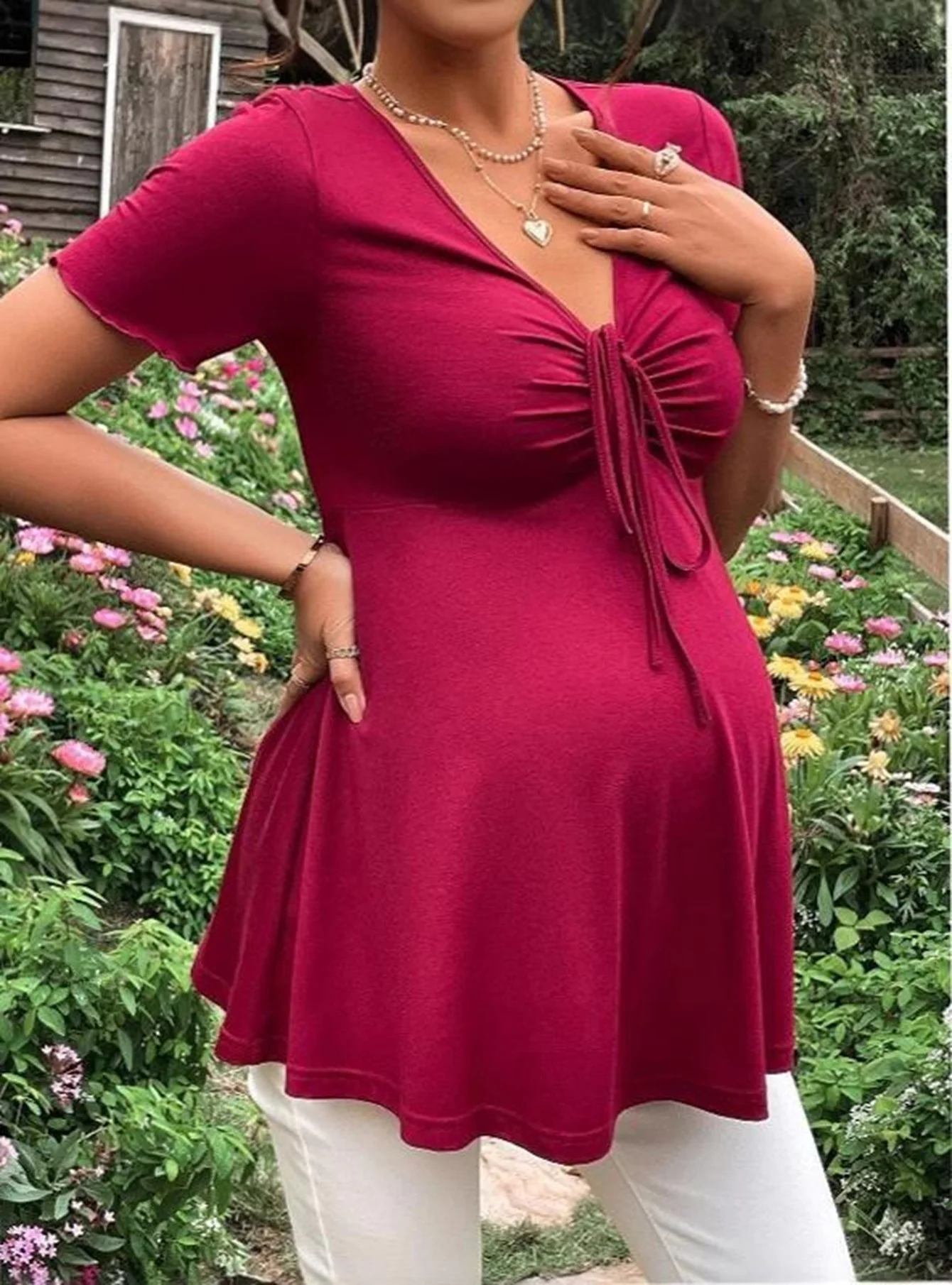 

New Hot Maternity Dresses Summer Loose Casual Pregnant Women Solid V-Neck Drawstring Skirts Vestidos Pregnancy Clothing