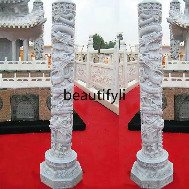 Pilar de dragón tallado en piedra, cuadrado de mármol, monumento de Jade blanco grande, Pilar de piedra Cultural