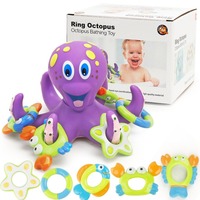 Floating Purple Octopus Bath Toys for Toddlers with 3 Hoopla Rings Interactive Bath Toy for Bathroom, Pool, Bathtub