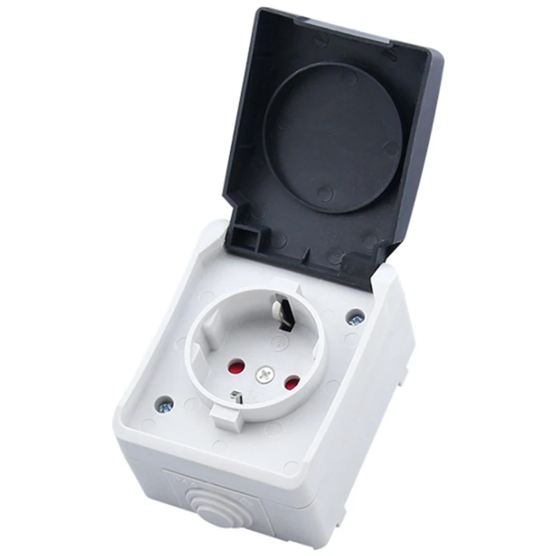 2P+E 16A 250V IP44 Outdoor Power Socket Wall Waterproof Dust-Proof Socket With Cover EU Plug