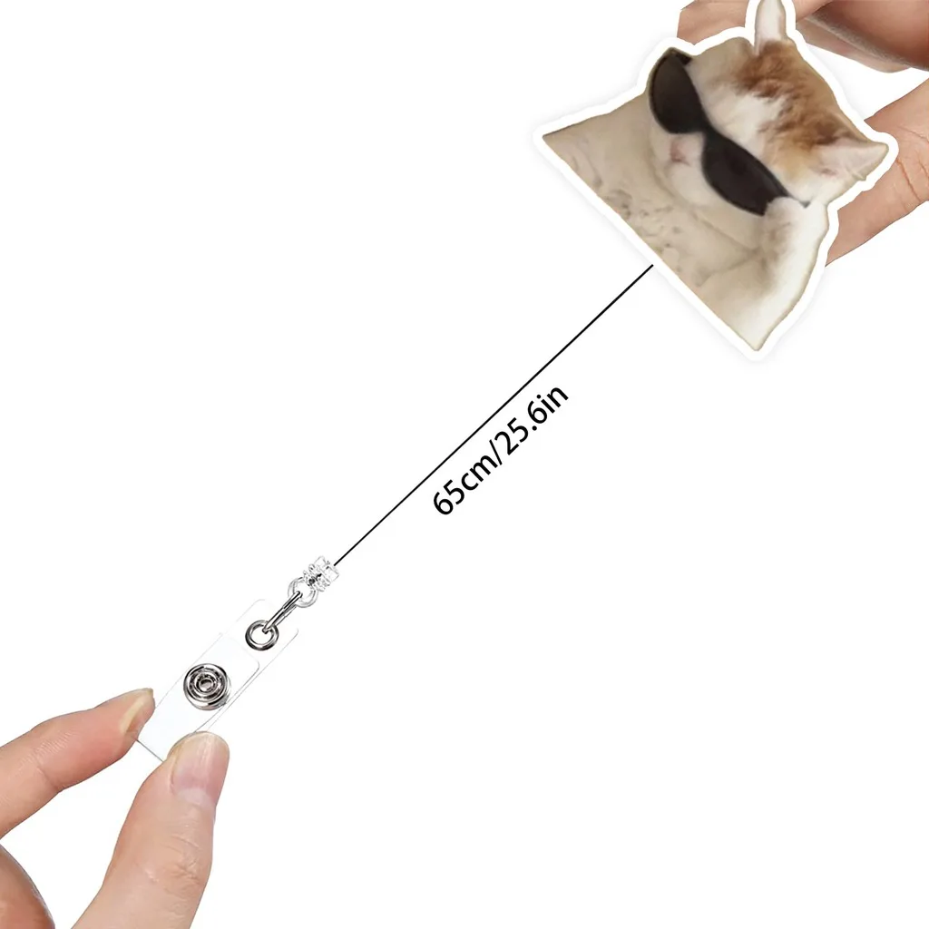 Retractable Badge Reel Funny Meme Cat Acrylic Badge Holder With Strong Metal Clip for Office Work ID Card Holder - view 2