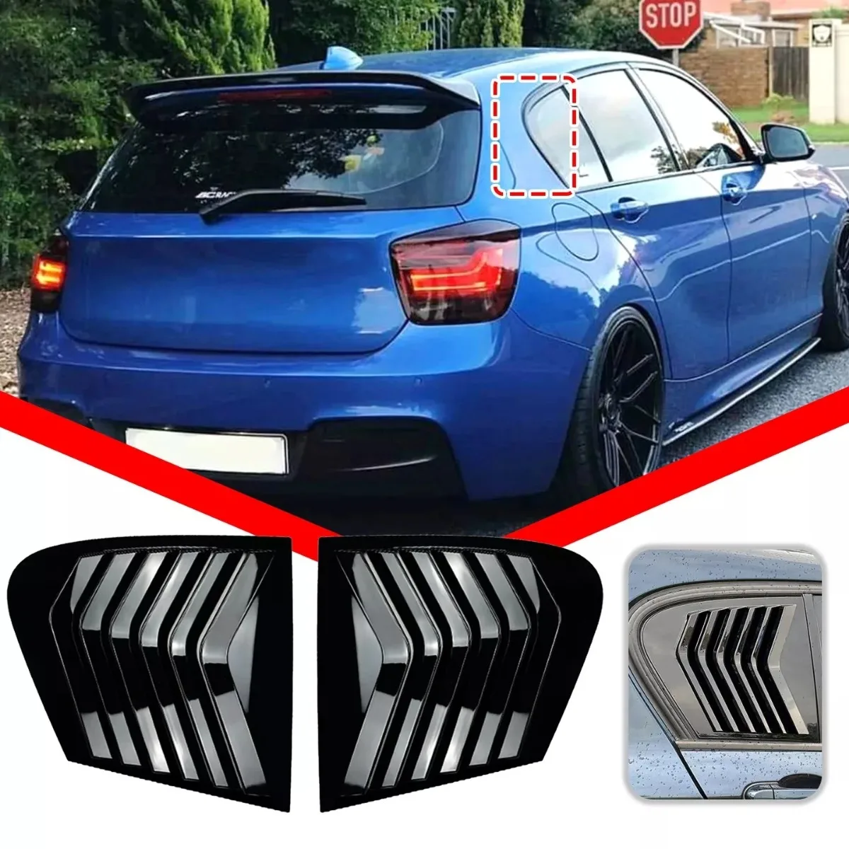 Per Bmw F20 1Serie 118i 120i 2011-2019 Coppia Finestra Laterale Spoiler Splitter Copertura Trim Triangolo Posteriore Feritoia Finestra Parasole Tuning