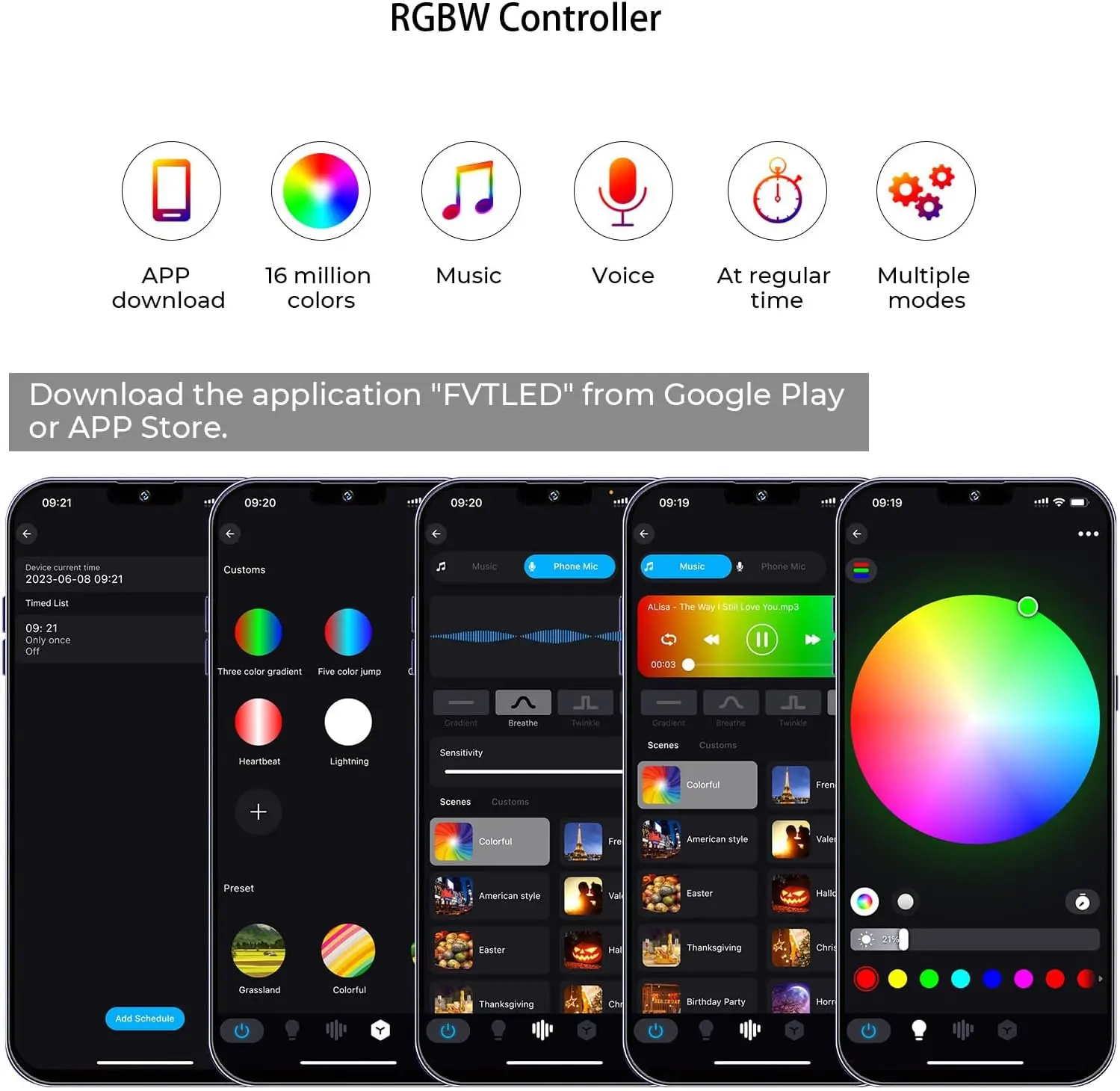 Imagem -05 - Fvtled-controlador Inteligente sem Fio para Luzes da Plataforma Wi-fi Funciona com Android e Ios Sistema Telefone Móvel Aplicativo Gratuito