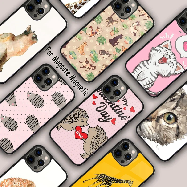 Cat Hedgehog Giraffe Magnetic Phone Case For APPLE iPhone 16 14 13 12 11 Pro Max 15 Plus Wireless Charge With MagSafe Cover