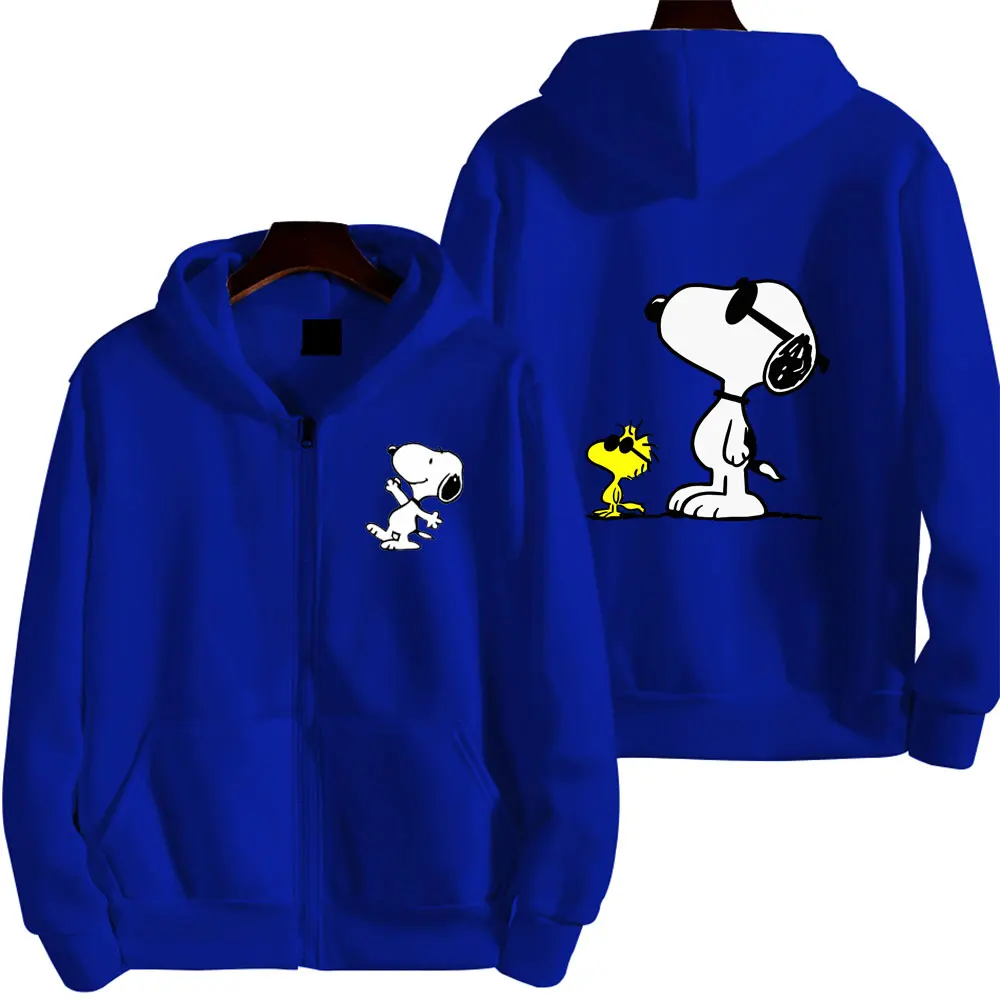 Snoopy Cartoon Anime Women Zipper Hoodie Jacket 2024 New Spring Autumn Men Sweatshirt White Couple Oversized Clothes Coats