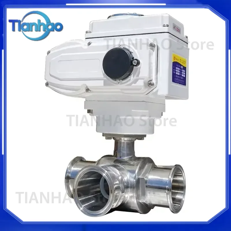 for Q911F-16P 76mm 3 Way Motorized Ball Valve Stainless Steel Sanitary Tri Clamp Ferrule Electric High Platform Industrial