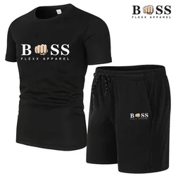 2024 New Men's Fitness Fashion Set Men's casual sportswear set Quick drying sportswear Short sleeved T-shirt+shorts 2-piece set