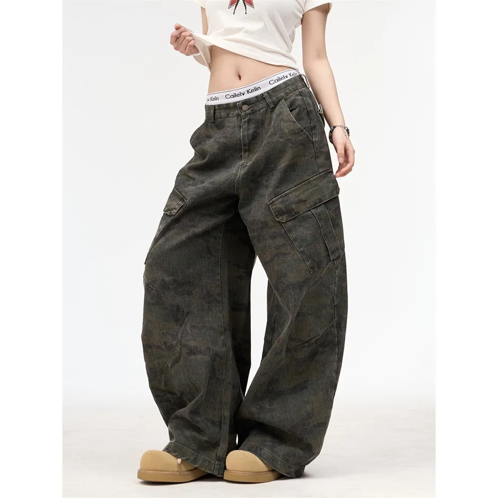 Camouflage Work Pants Unisex Cool Street Style Autumn Retro Personalized Fashion Scythe Hip Hop Street Dance Casual Loose Pants