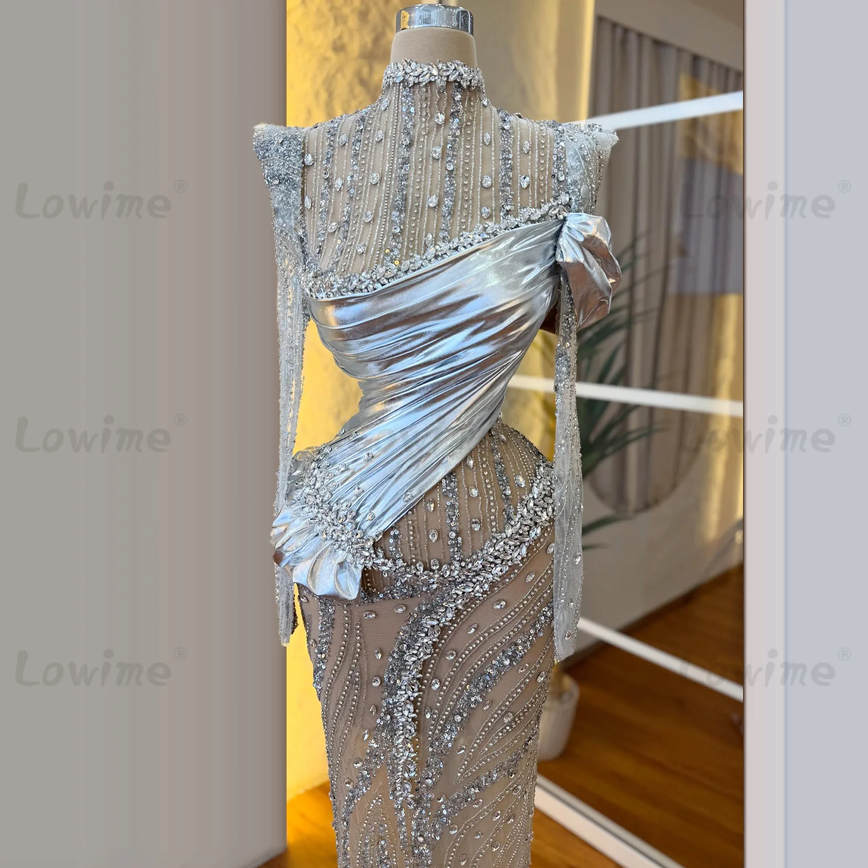 2025 Newest Long Sleeve Celebrity Dresses Luxurious Beaded Crystals Evening Dress Birthday Party Engagement Dress Customized