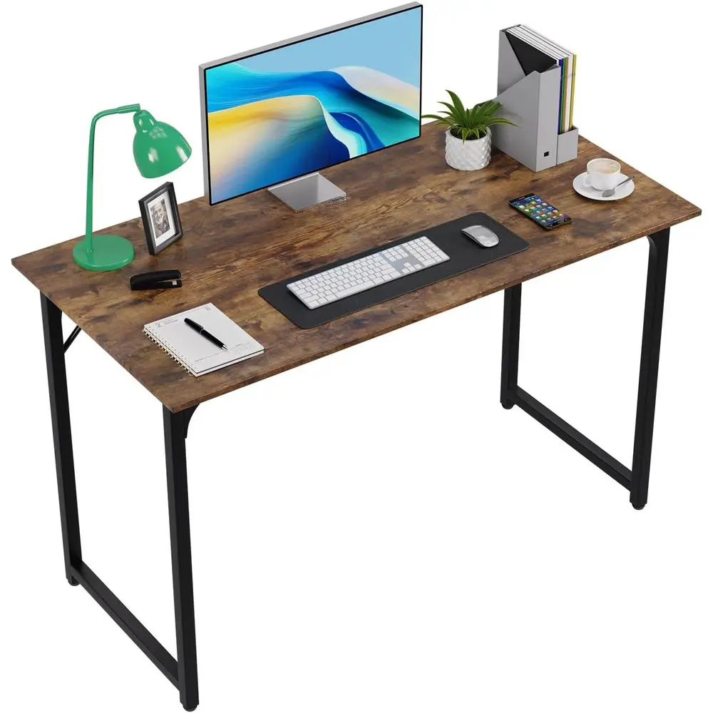

47 inches Computer Desk/Home Oice Desk/Writing Study Table/ern Simple Style PC Desk with Metal e,Brown