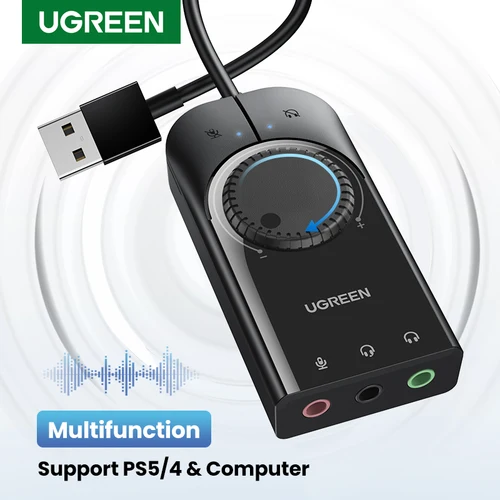Tarjeta de sonido UGREEN, interfaz de Audio USB, micrófono externo de 3,5mm, adaptador de Audio, tarjeta de sonido para PC, portátil, PS4, auriculares, tarjeta de sonido USB