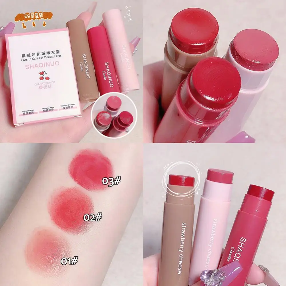 3 Colors Colored Lip Balm Cute Fruit Moisturizing Lip Tint Long Lasting Peach Red Lipstick Waterproof Women Lips Makeup Cosmetic