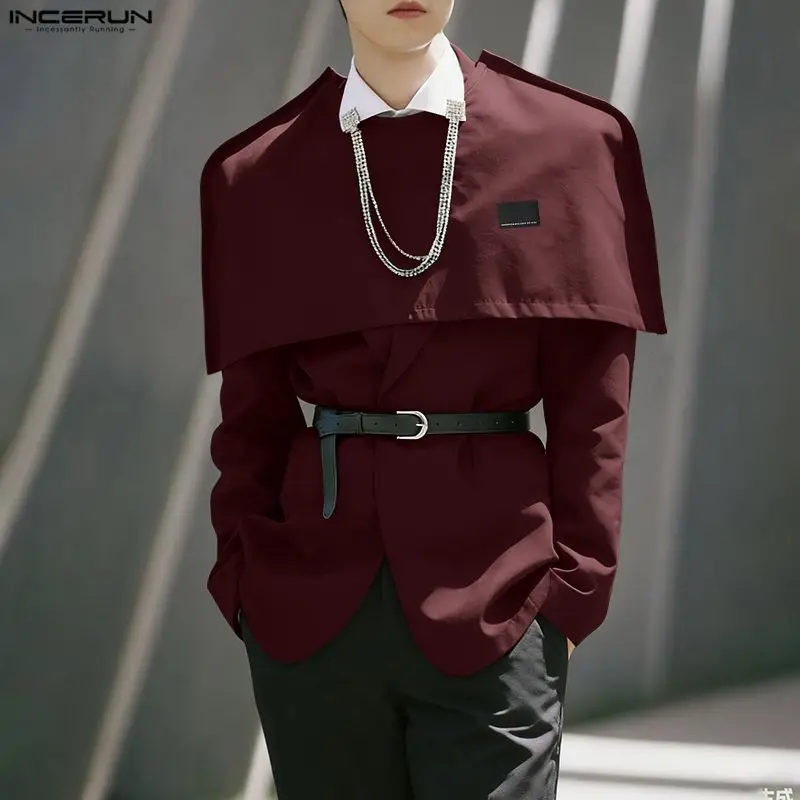 

INCERUN мужской нерегулярный пиджак с однотонными лацканами и длинными рукавами на пуговицах, мужской костюм, плащ, пончо, уличная одежда, индивидуальная мода, тонкие пальто
