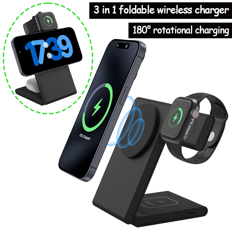 

Magnetic 3 in 1 Wireless Charger Stand Fast Charging Holder for iPhone 17-12 Pro Max Mini AirPods 4 3 2 for Apple Watch Station*