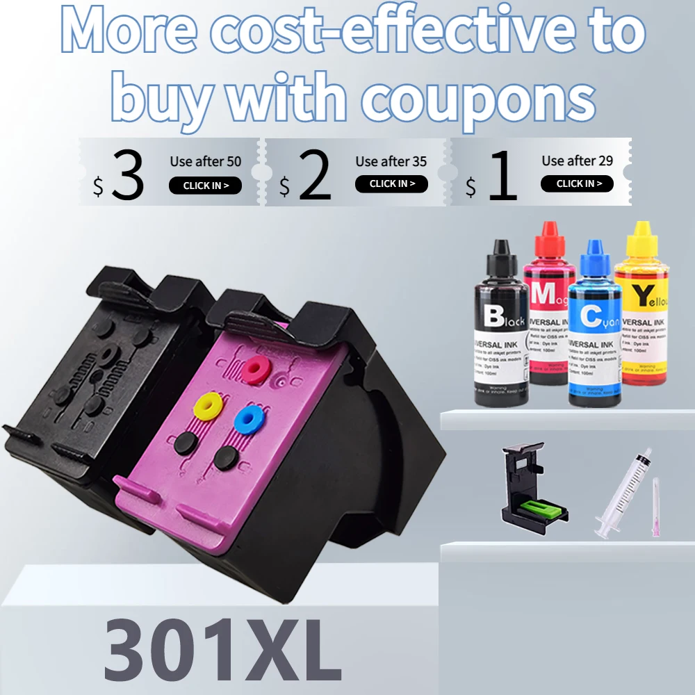 301XL Refillable CISS Ink Cartridge Compatible HP 301 HP301 for HP Deskjet 3050 3054 3060 3510 3512 Envy 4500 4501 4502 5530