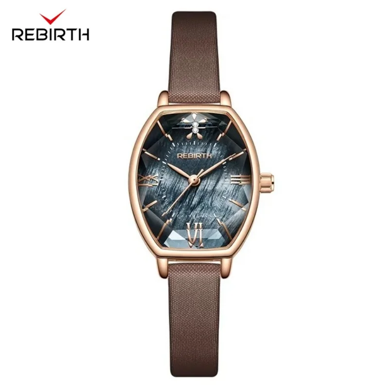 REBIRTH 2032 Fashion Women's Quartz Watch Vintage Brown Leather Strap Waterproof Watches Casual Ladies Wristwatch reloj mujer