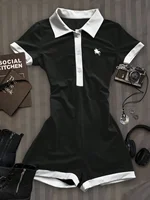 Mono informal y sencillo con solapa para mujer, mono corto sin mangas, elegante y sexy con solapa en la cintura