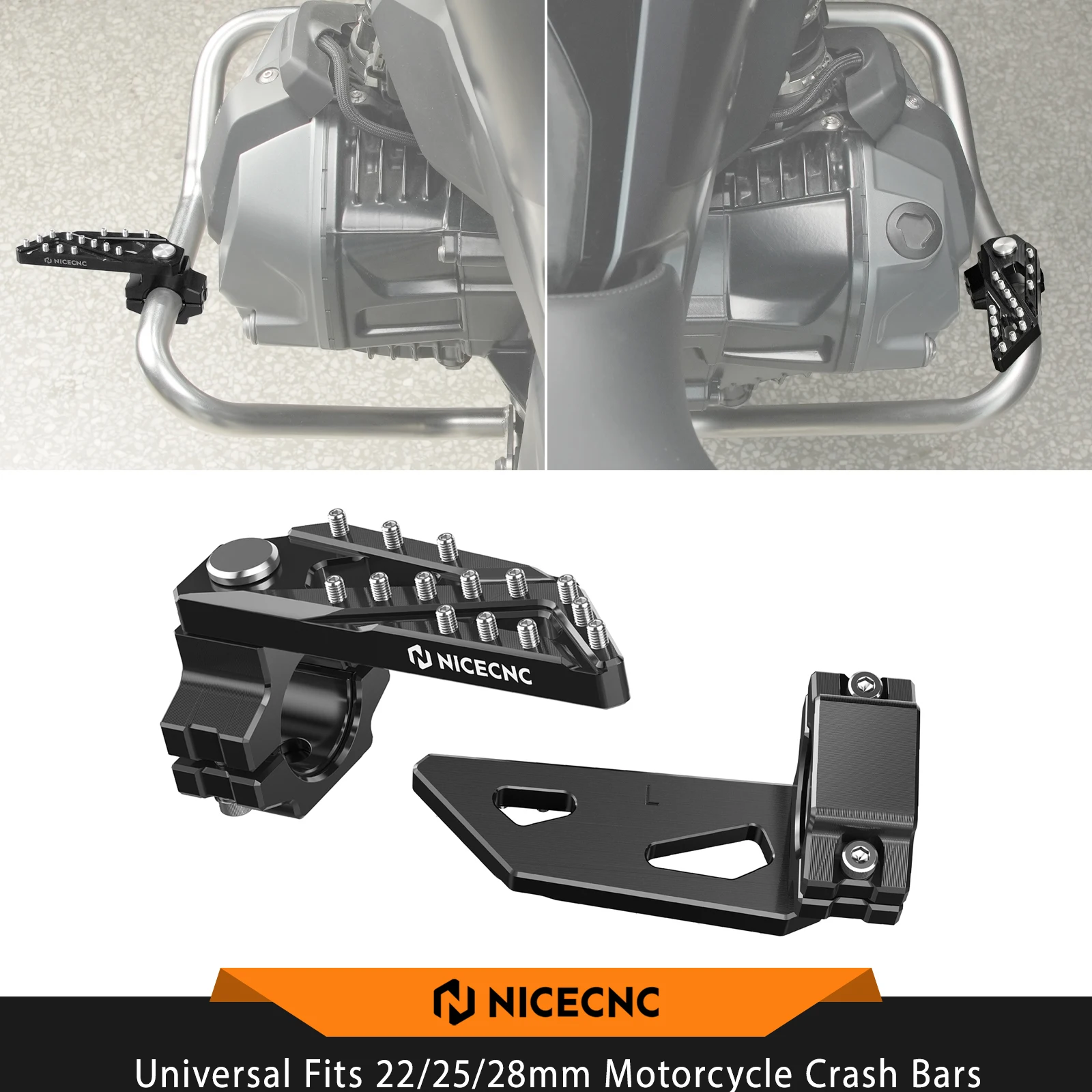 Universal Fits 22/25/28mm Motorcycle Folding Footpeg Footrest Clamps For BMW R1250GS GSA Yamaha Tenere 700 Honda Africa Twin