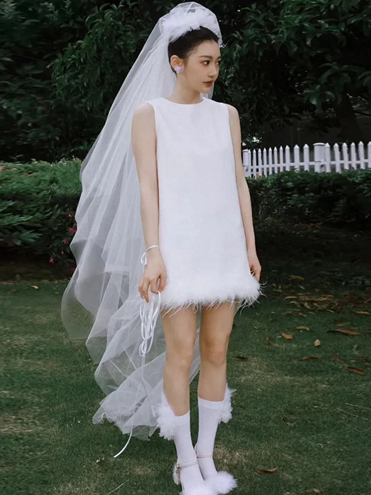 

Белый атласный простой свадебный утренний халат, фата для выхода из церемонии, вечернее платье для дня рождения, женская юбка А-силуэта, короткое платье