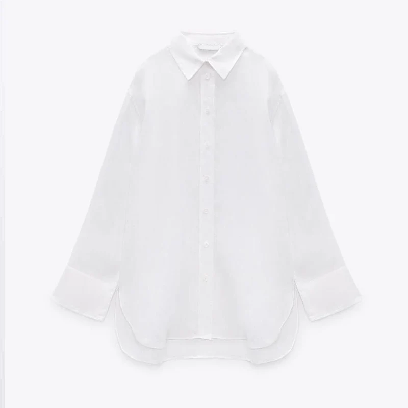 

Новый женский свободный большой льон ape irt, белый воротник большого размера, длинный све, обычный, тонкий, однотонный, с застежкой на пуговицы