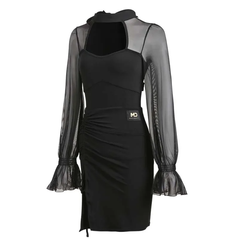 Robe de danse latine personnalisée pour femmes adultes, robes à manches bulles pour femmes, vêtements de compétition standard national