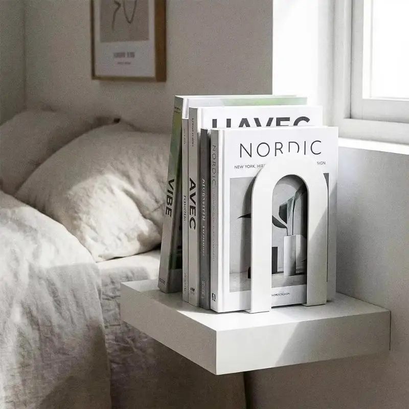 Space-efficient 1 Pair L-shaped Iron Bookends Contemporary Style for Visual Appeal