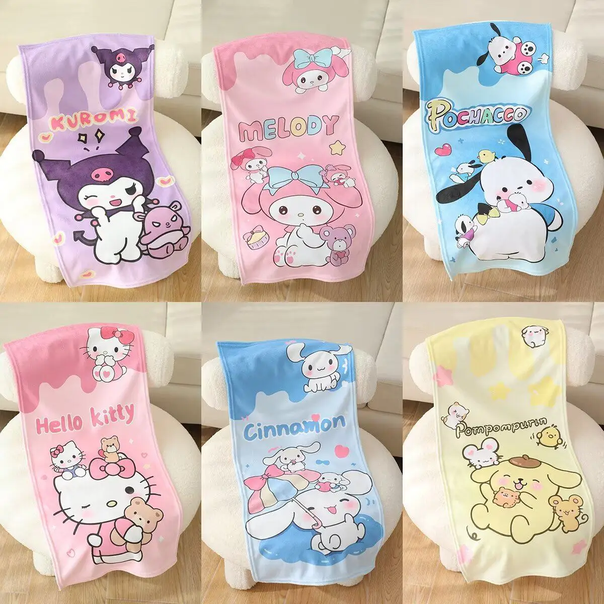 Toalla de Playa Familiar Sanrio con Estampado 2D, Decoración para el Hogar, Accesorio para Exteriores, Suave, Funcional, con Diseño de Dibujos Animados, Atractiva y Duradera