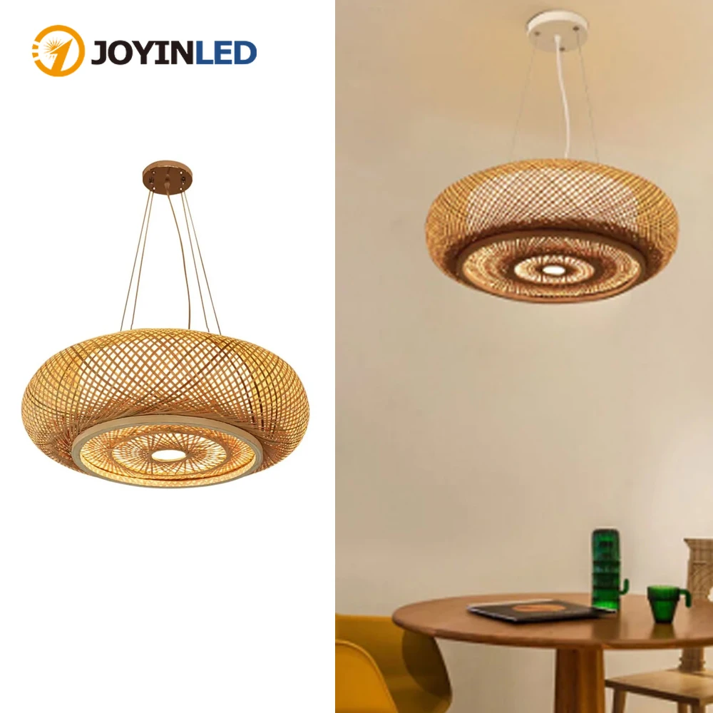 

Японская бамбуковая люстра JOYINLED, 50 см, подвесной светильник ручной работы, потолочный светильник для гостиной, спальни, ресторана, светодиодная лампа E27